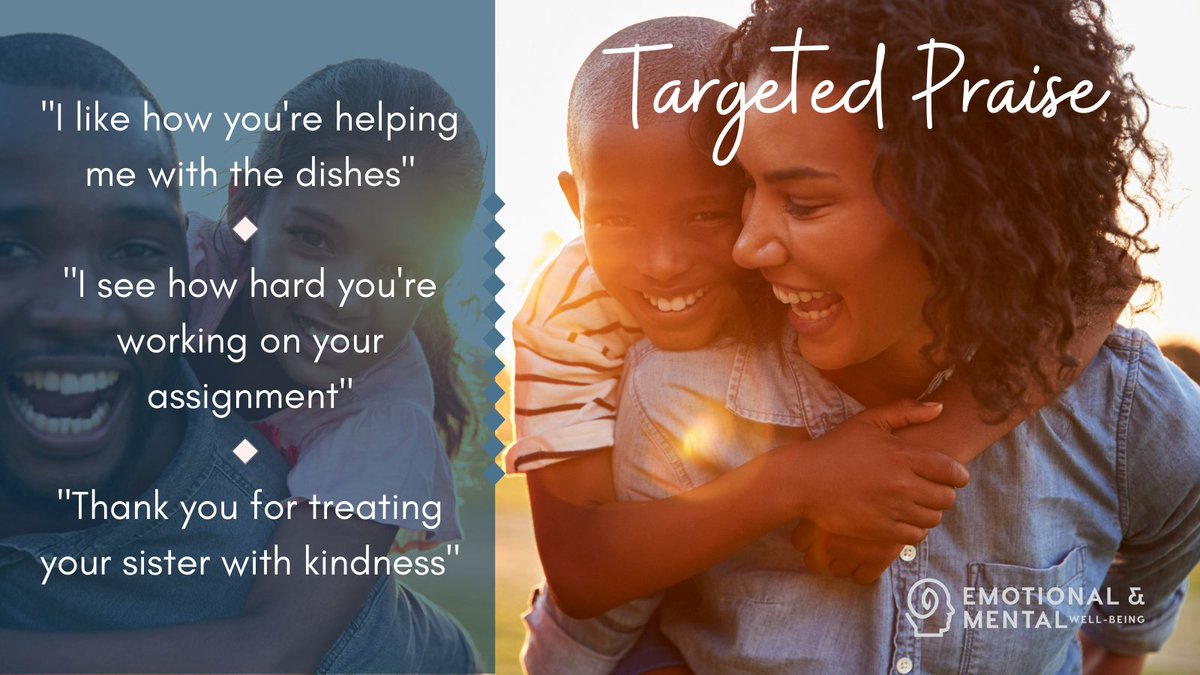 Targeted praise, which can also be called "labeled praise," is a great way to reach the recommended ratio of 5 positive interactions to 1 negative interaction in your relationships. Try calling out specific things you appreciate about the ones you love. #wellnessweekend #emwrps
