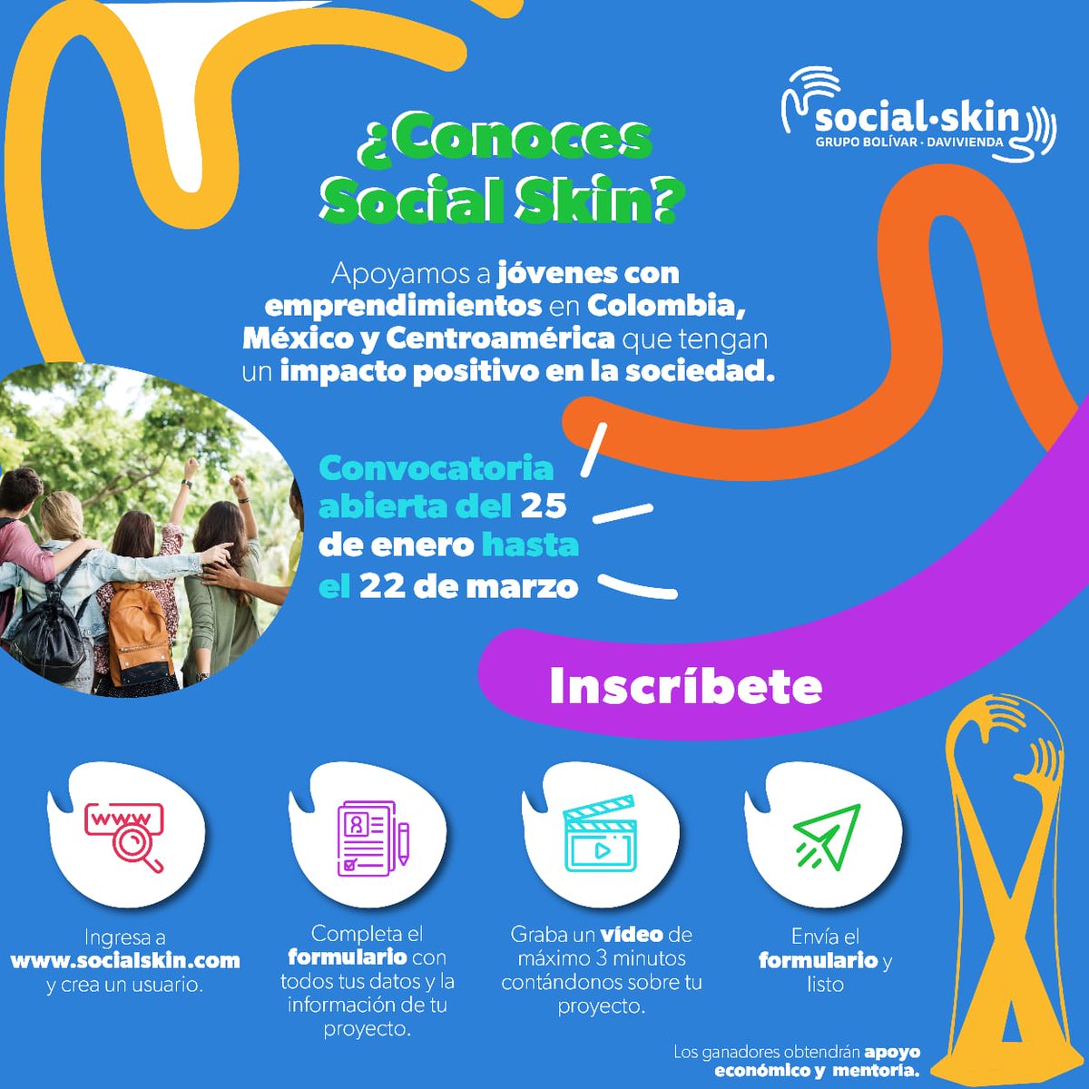 camargomejia's tweet photo. Valledupar | Gana apoyo económico💰💸 y mentorías 🤓 si tienes emprendimiento con impacto social! Incríbete a Social Skin 🚀 ⬇️⬇️⬇️⬇️ https://t.co/kXivCTt4jn https://t.co/FEKSnhtYJu