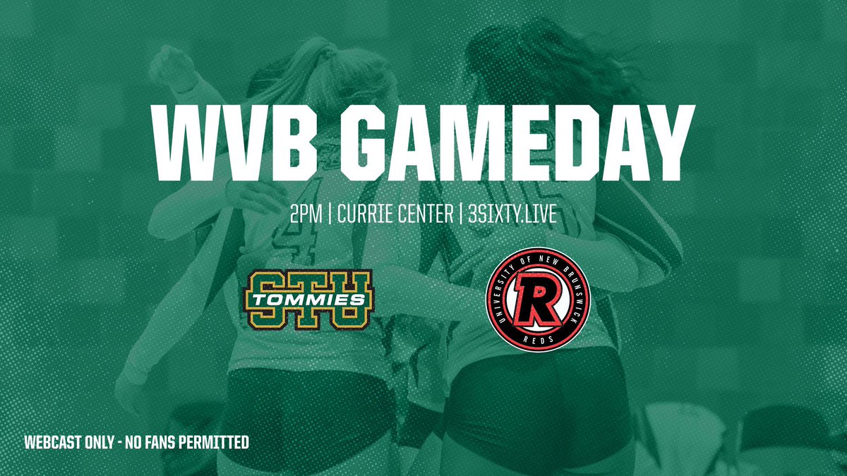 TommiesSTU's tweet image. It’s Gameday in Fredericton!

Online only - Webcast at 3Sixty.Live 

⏰ 2pm
STU Tommies at UNB Reds 

#ReturnToAction #GoTommies #Volleyball