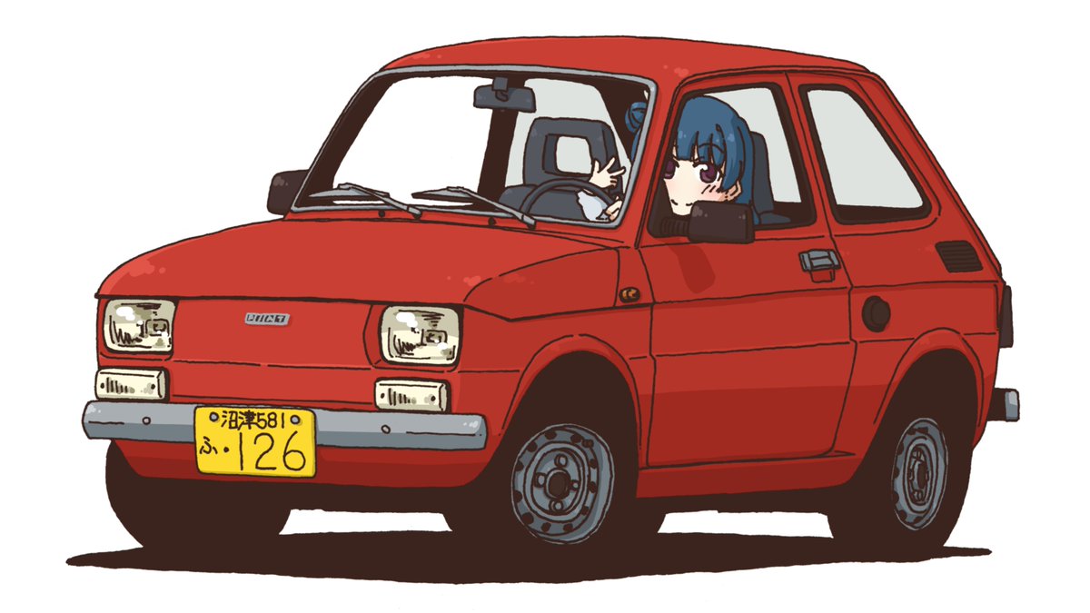 tsushima yoshiko vehicle focus 1girl ground vehicle motor vehicle car blue hair white background  illustration images