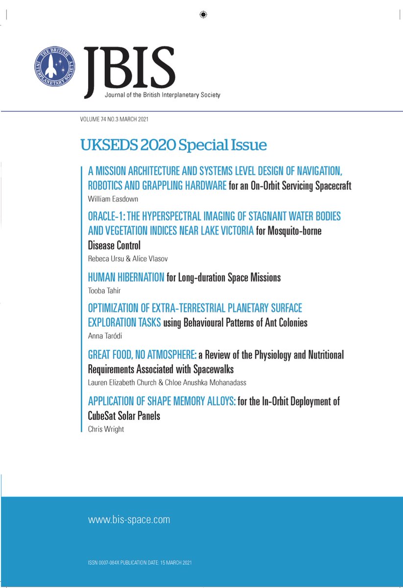 BIS (@bis_spaceflight) on Twitter photo Keep an eye out for our special March edition of JBIS dedicated to the <a href="/UKSEDS/">UKSEDS</a> #StudentSpaceSymposium held in 2020 in partnership with the BIS.
Featuring papers from <a href="/weasdown/">William Easdown</a>, <a href="/SpaceTuba/">Tooba</a>, <a href="/LaurenCSpace/">Dr Lauren Church</a>, <a href="/ChloeM_Med/">Chloe</a> and more!
Purchase your copy: bis-space.com/shop/product/j… Keep an eye out for our special March edition of JBIS dedicated to the <a href="/UKSEDS/">UKSEDS</a> #StudentSpaceSymposium held in 2020 in partnership with the BIS.
Featuring papers from <a href="/weasdown/">William Easdown</a>, <a href="/SpaceTuba/">Tooba</a>, <a href="/LaurenCSpace/">Dr Lauren Church</a>, <a href="/ChloeM_Med/">Chloe</a> and more!
Purchase your copy: bis-space.com/shop/product/j…