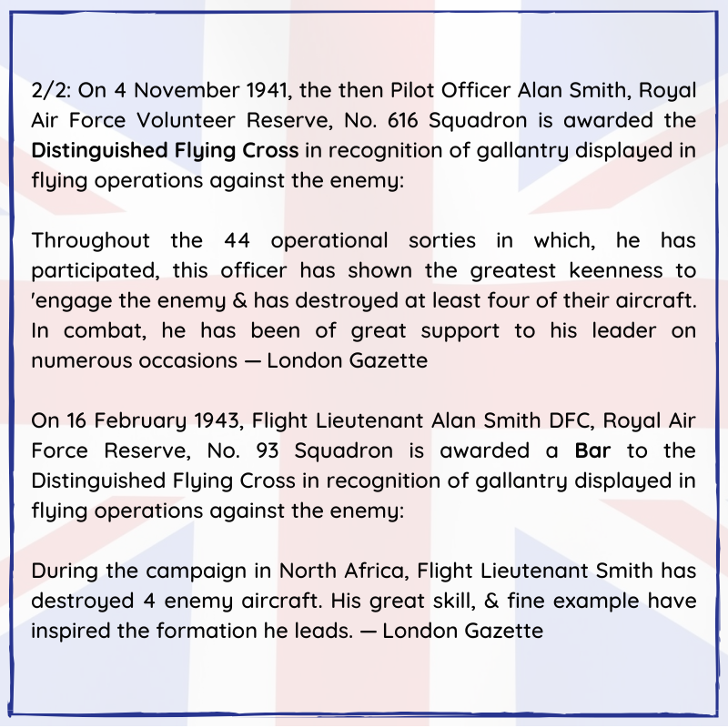 BritishHistorym's tweet photo. #otd 14 March 1917 – Sir Alan Smith was born (d.2013)

Smith was a British World War II Royal Air Force Supermarine Spitfire fighter ace.

#Fighterpilot #RAF #royalairforce #Spitfires #secondworldwar #alansmith https://t.co/vSTJ13KvMf