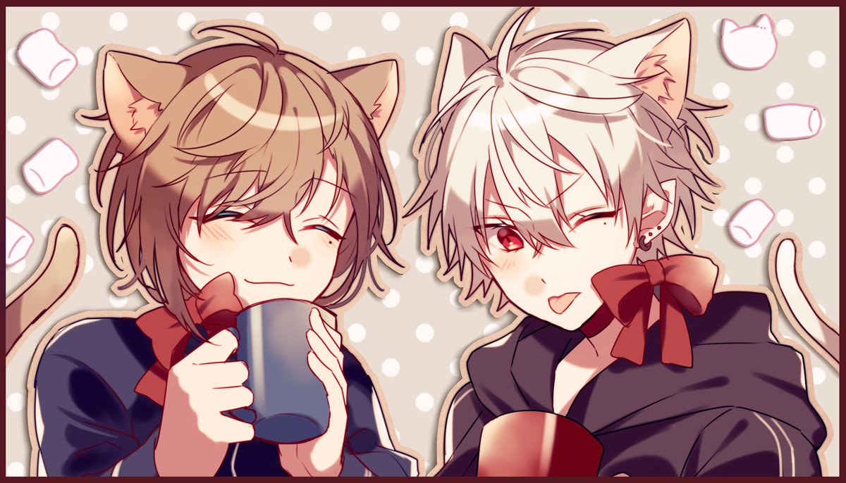 kuzuha (nijisanji) multiple boys 2boys animal ears cat ears male focus cat tail tail  illustration images