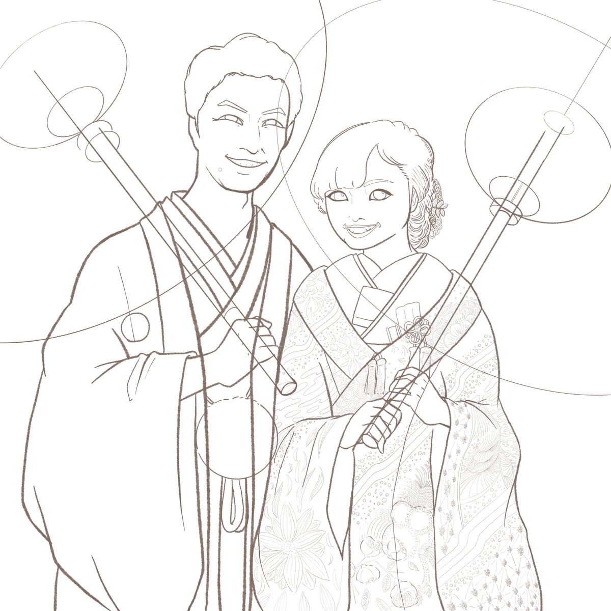 仏のあぽー おふとん 線画 塗る段階で模様ほぼ消える予感 W 頑張って残すんだ自分 W イラスト イラスト好きな人と繋がりたい ウェルカムボード プレ花嫁さんと繋がりたい