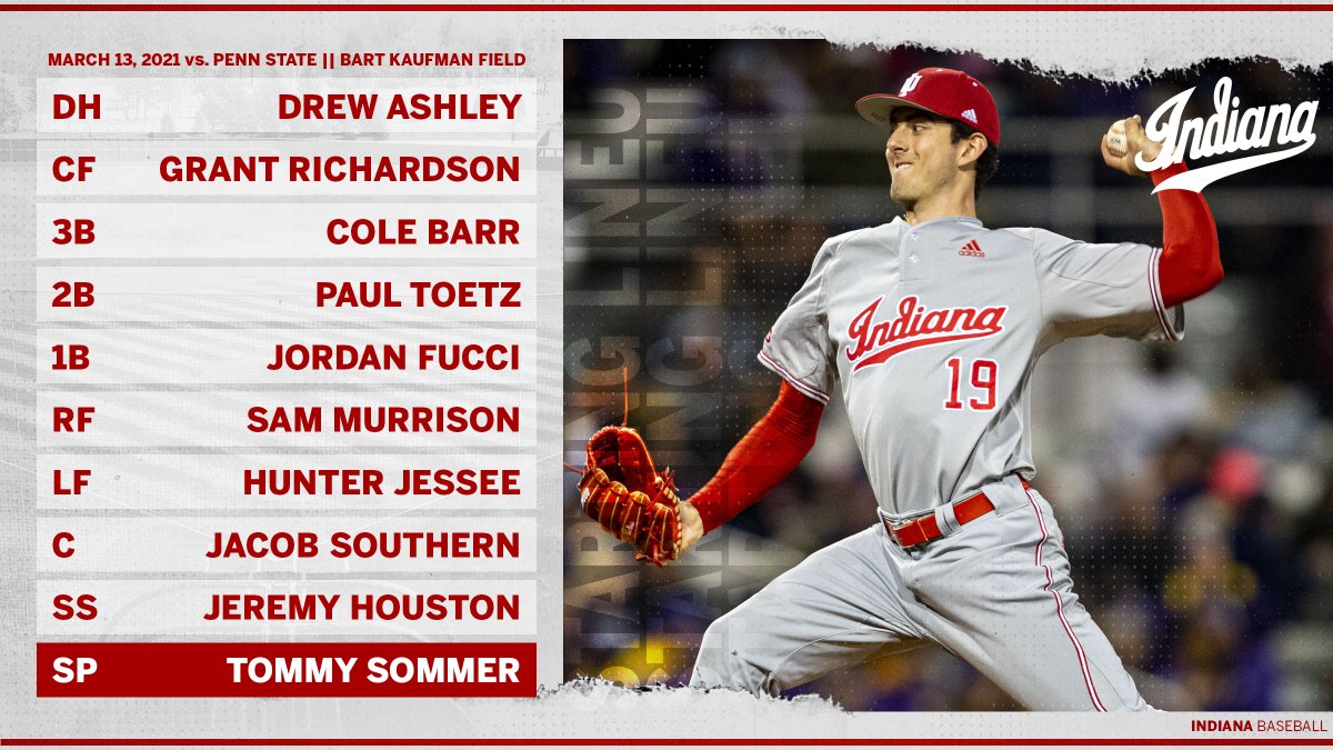 IndianaBase's tweet image. #IUBase starting lineup vs. Penn State at 1 PM.