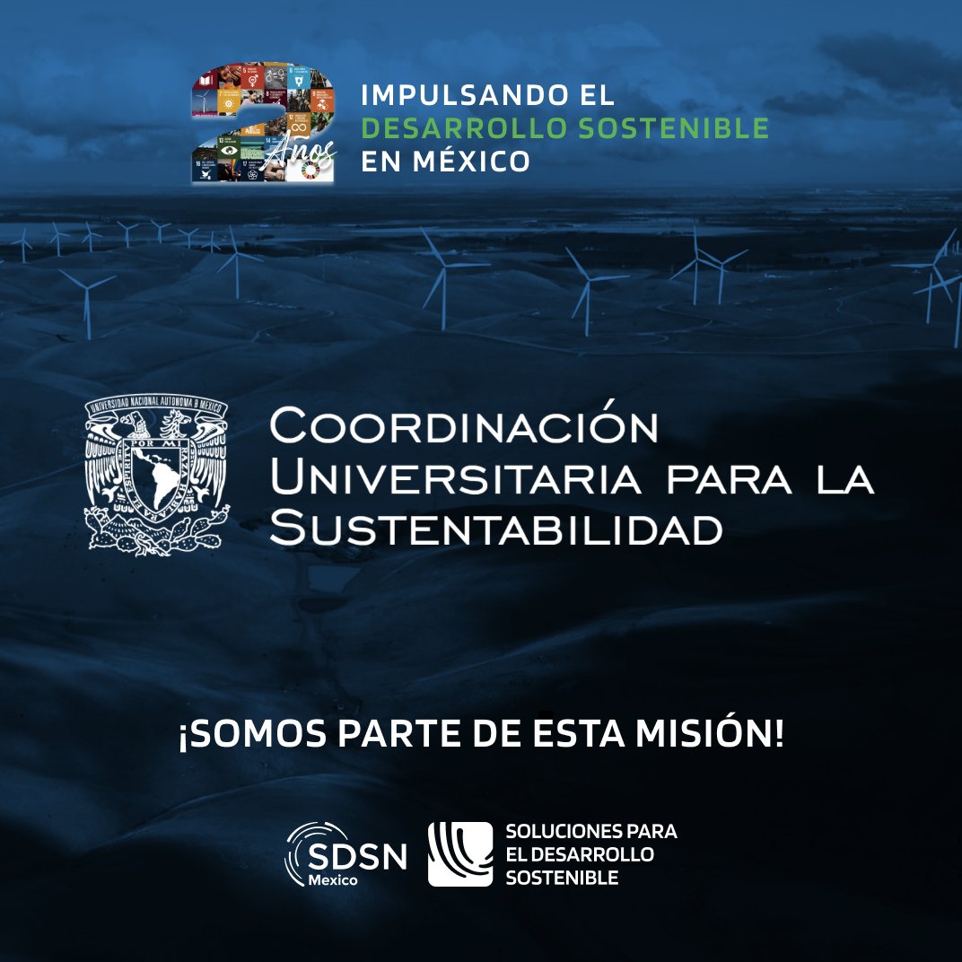 cousunam's tweet photo. 🎉Nos unimos al festejo del 2do. aniversario de @sdsnmx, con quienes hemos participado en diversas iniciativas, como #BancoDeProyectos y #ExpertODS, impulsando los Objetivos de Desarrollo Sostenible en nuestro país. 🙌
#JuntosEsMásFácil #UNAMásSustentable https://t.co/y0moxIai56
