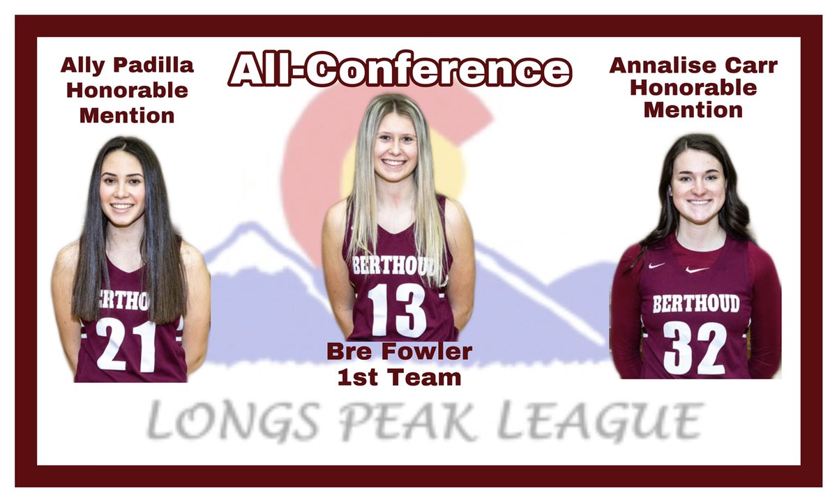 🏀Congratulations to our three members of the Longs Peak League All-Conference Team: Bre Fowler - 1st team, Ally Padilla - Honorable Mention, Annalise Carr - Honorable Mention. Very well-deserved honors! Go Spartans!