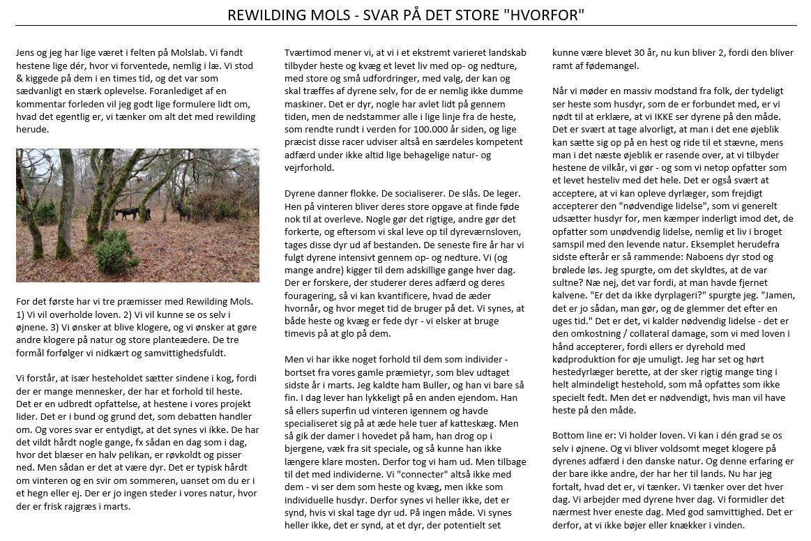 Tanker om #rewilding, dyrevelfærd og alt det vigtige, der er på spil lige nu. DEL med alle, der har bare den mindste mening om #dknatur og #biodiversitet. Det er bare ekstremt vigtigt at få tænkt igennem, inden man farer til tasterne. #dkpol #devilde20ere