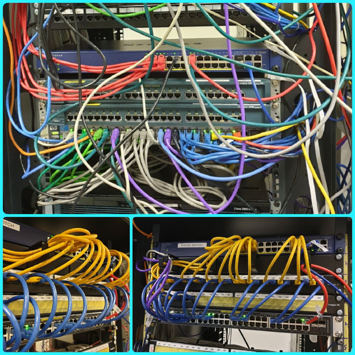 BenGreystone's tweet image. Before and after from a small network re-patch and tidy job in Cheshire.

I bit more work to do, but at least we know what goes where now 👍

#datanetworking #patchpanel #ethernet #network #LAN #itservices #itconsultants #itsupport #Aruba #Netgear #HPE