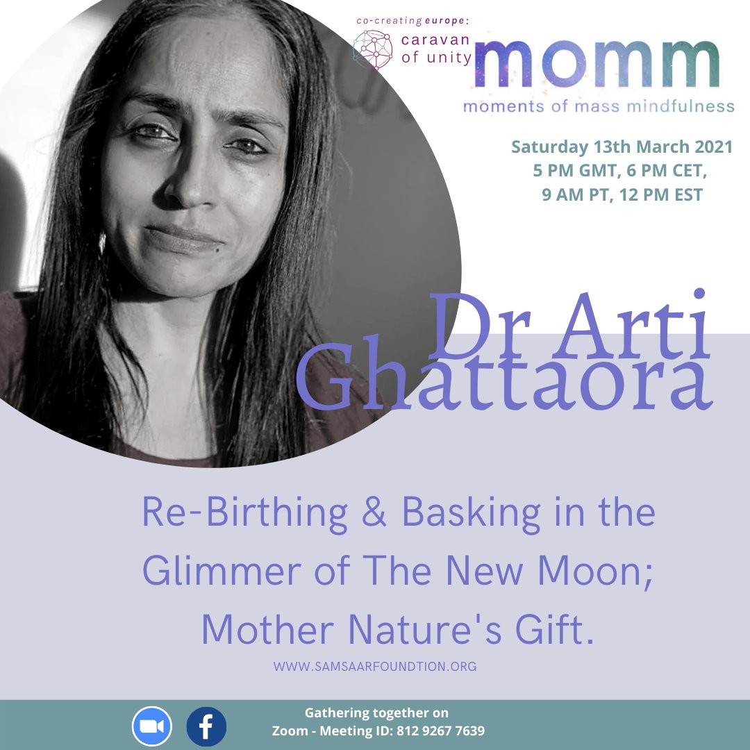 Join in Dr Arti Ghattaroa today Saturday the 13th March 2021 at 5 PM GM for a meditation on Re-Birthing &amp; Basking in the Glimmer of The New Moon; Mother Nature's Gift.

Gather together on Zoom: us02web.zoom.us/j/81292677639 #newmoon #mothernature #meditation