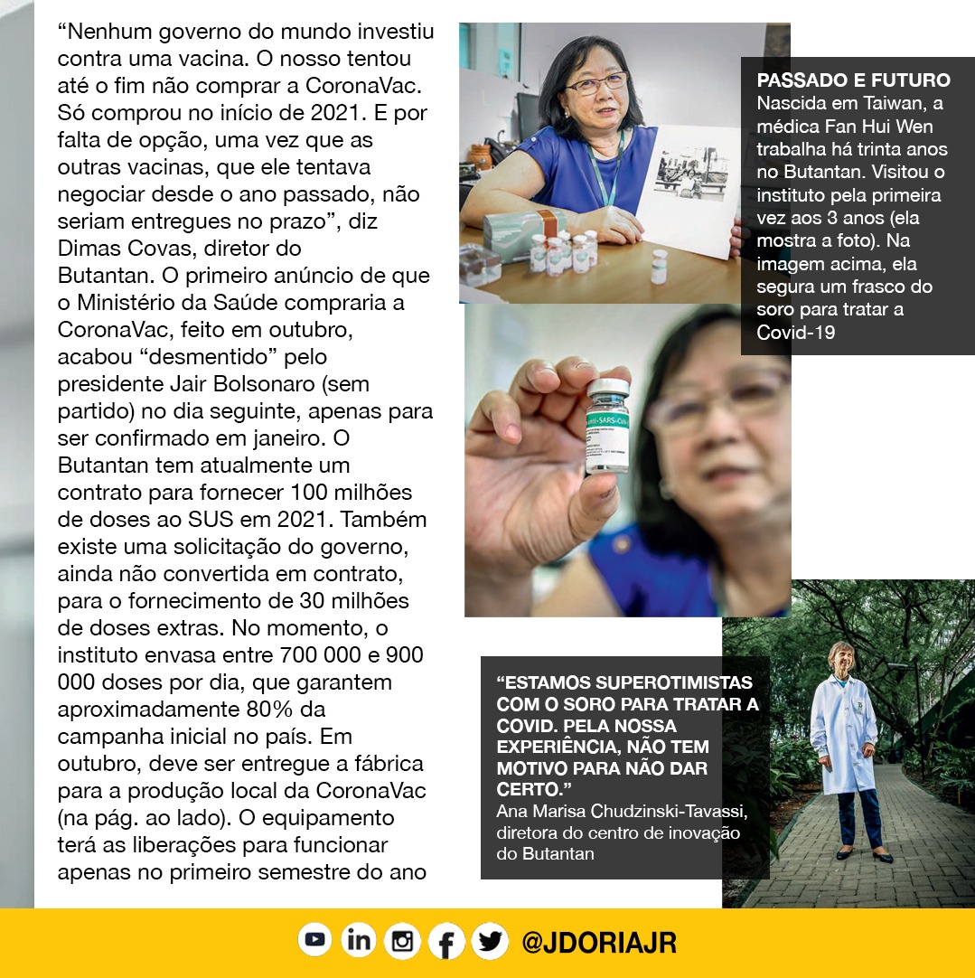 A matéria de capa da revista Veja SP desta semana destaca o empenho do Instituto Butantan em salvar vidas. Parabéns Butantan, orgulho dos brasileiros. 👏🇧🇷