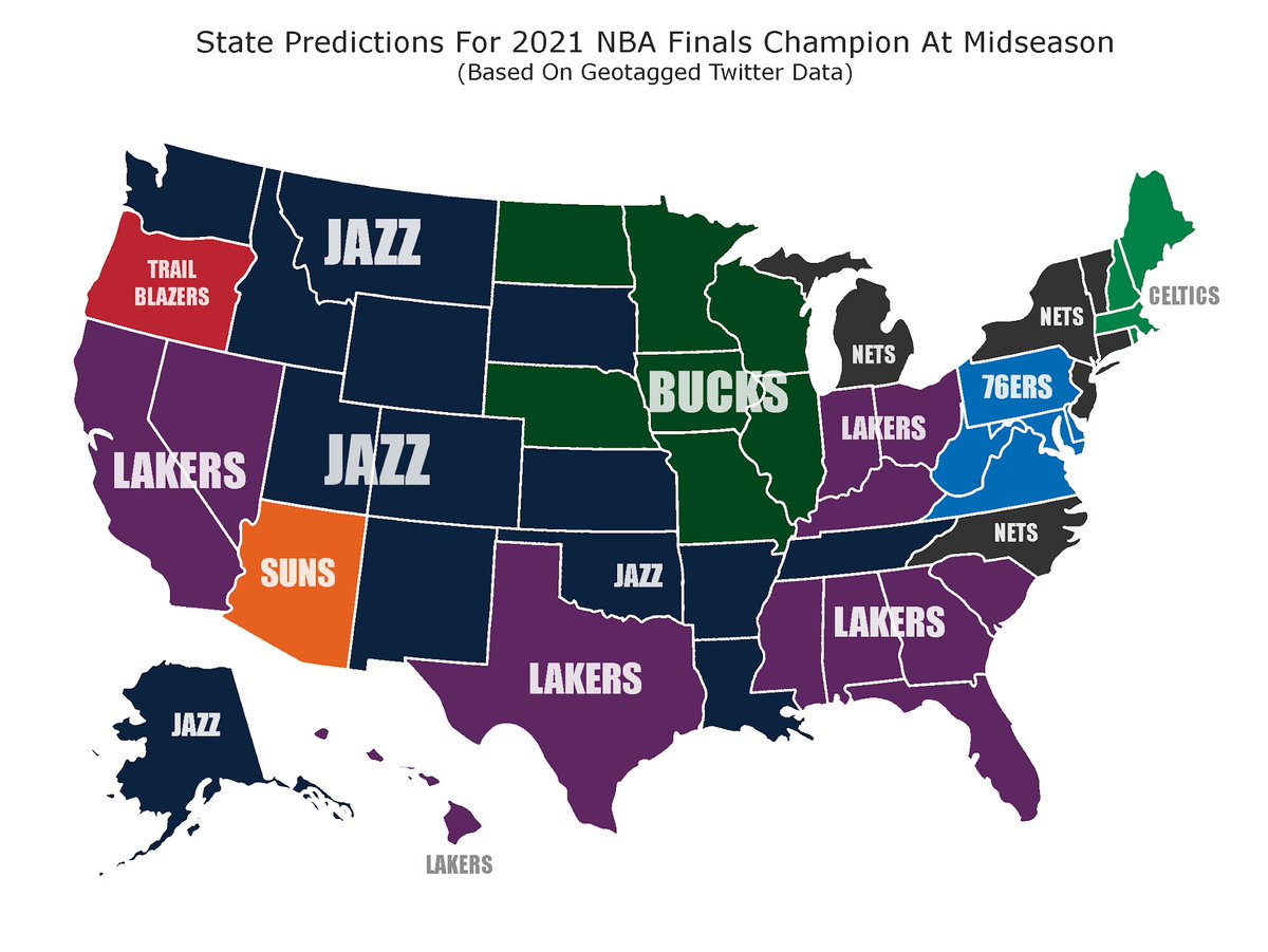 [情報] 美國各州預測總冠軍分布 - NBA板 - Disp BBS