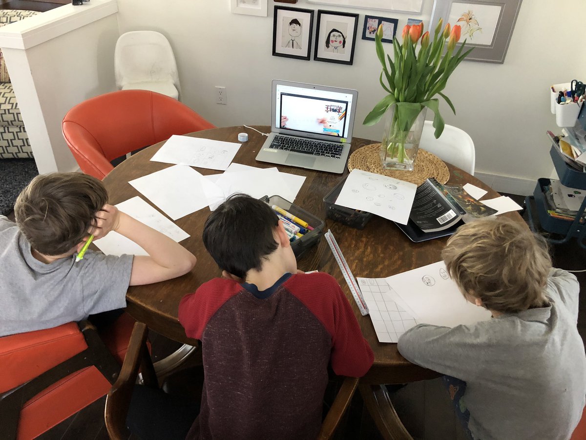 ArchSheridan's tweet photo. @sheridanalumni thank you for « Saturday Morning Cartooning with Mike! » You’ve got some happy campers and maybe even a few @Sheridan_Arts students in the making! Thanks @copetoons! #spreadingthelove #sheridanarts https://t.co/6YB4pwVttX