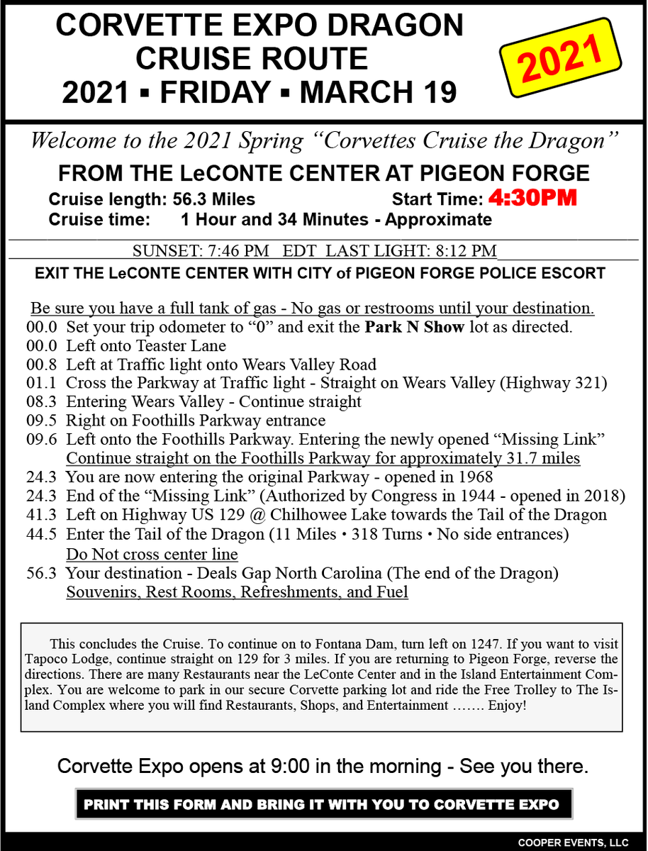 corvetteexpo's tweet photo. 2021 Corvette Expo Dragon Cruise Friday March 19th 2021 From The LeConte Center - https://t.co/eAsSqeUcVt https://t.co/xbfb9eSlaw