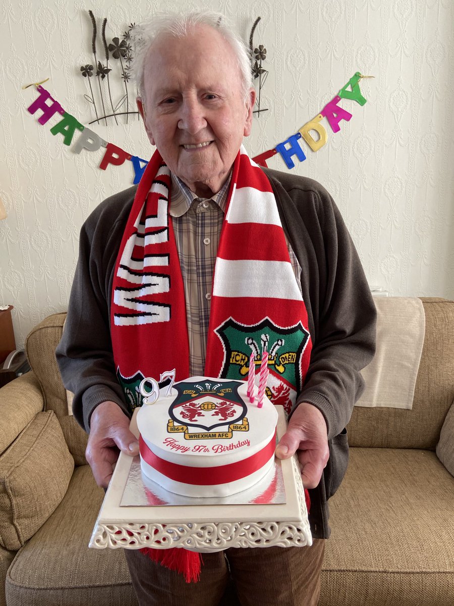 My lovely Dad is 97 tomorrow! Here he is with his birthday cake -Wrexham AFC of course! Please like /re-tweet and let’s see if we can get 97 ‘happy birthdays’ for him.