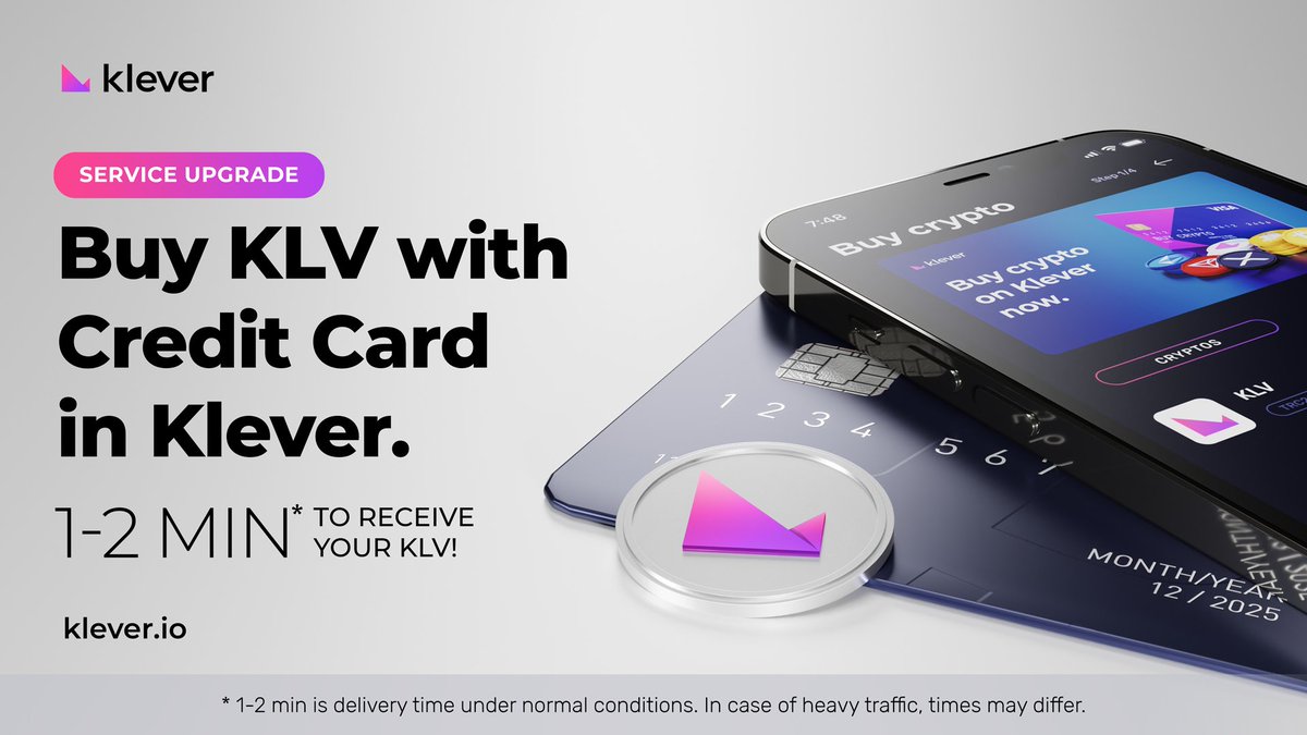 Fastest way to buy crypto with a credit card in the entire industry is buying $KLV in #klever app! Try it, you'll be amazed at the speed of #KLV delivery 🌪️