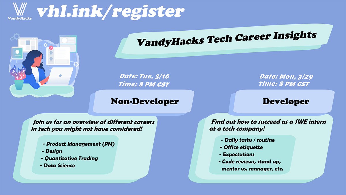 VU Engineering (@vuengineering) on Twitter photo Mark your calendar now for the <a href="/vandyhacks/">VandyHacks</a> Tech Career Insights. The non-developer overview is on Tuesday! Mark your calendar now for the <a href="/vandyhacks/">VandyHacks</a> Tech Career Insights. The non-developer overview is on Tuesday!