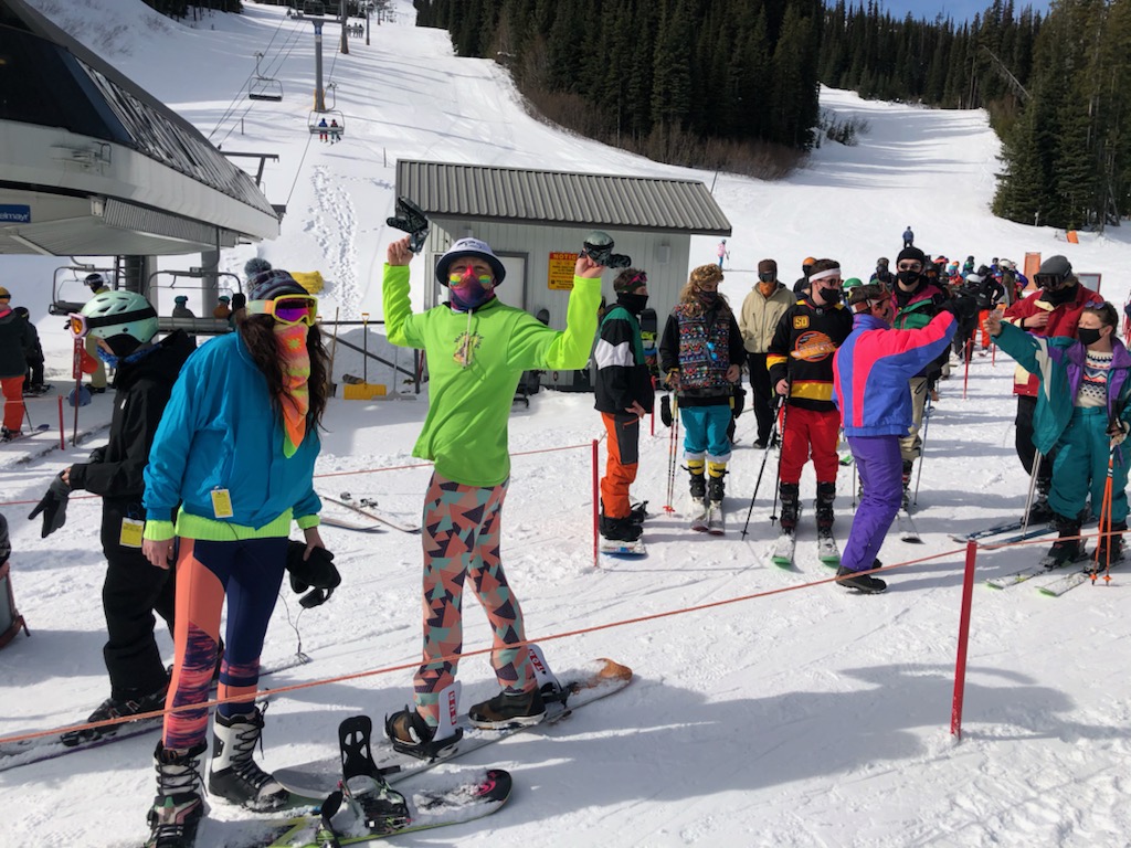 Retro Day!!! Happening now at Apex Mountain Resort! What a blast today has been so far. So great to see so many amazing outfits, retro skis, boots, and other gear from days gone by. A huge shout out to everyone participating, thanks for brightening up the day!!!