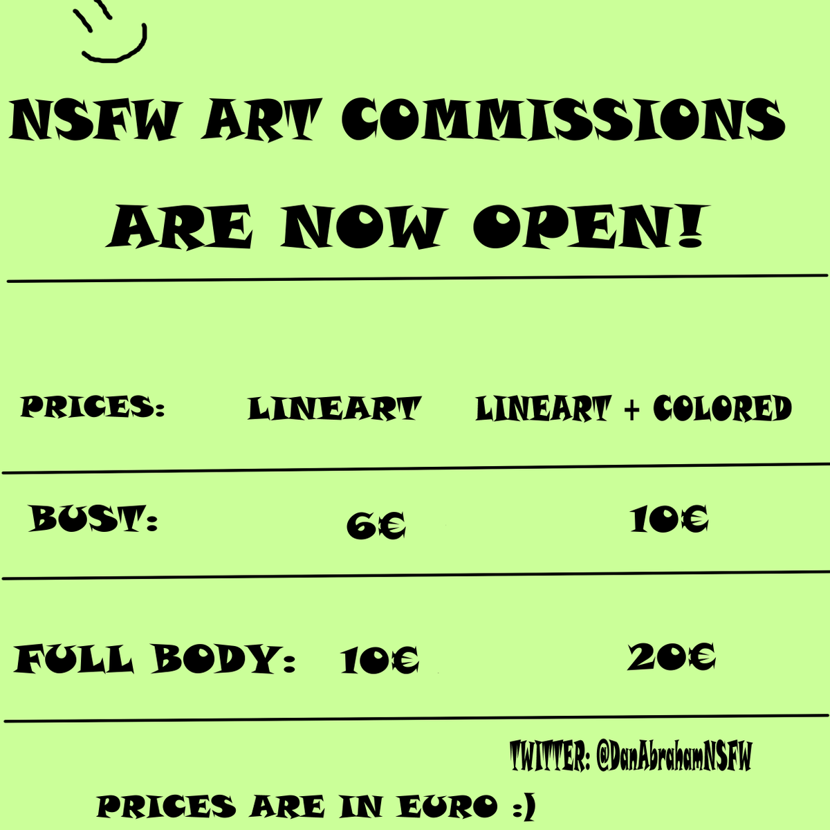 DAbrNSFW's tweet photo. Here's my updated commission sheet!

I'll be opening 2 slots for now, PM me if you're interested :3

Likes and retweets greatly appreciated! https://t.co/eKNadmec7g