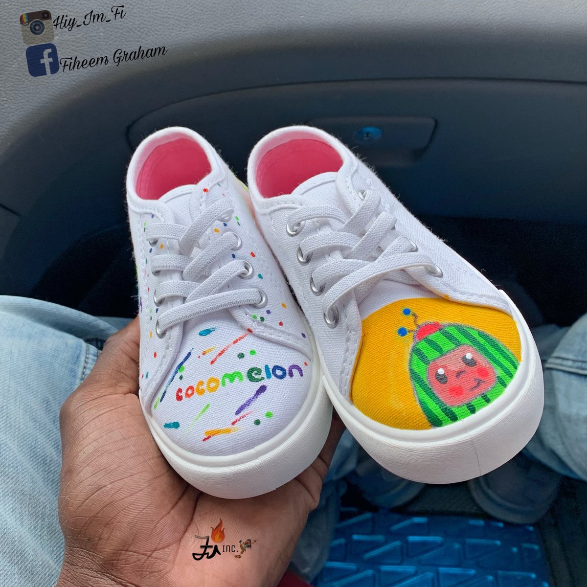 Hiy_Im_Fi's tweet photo. Custom hand painted “ Cocomelon  “ shoes 🍉🐞🔥 #Fiinc #SupportFiInc https://t.co/L8Cgpmszrp