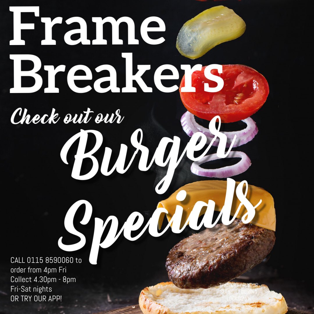 We love burgers 🍔 
Serving 4.30-8pm every Friday and Saturday 
Call 01158590060 or better still download out Nottingham Brewery APP for all the menus 
#wemakenottinghamrock