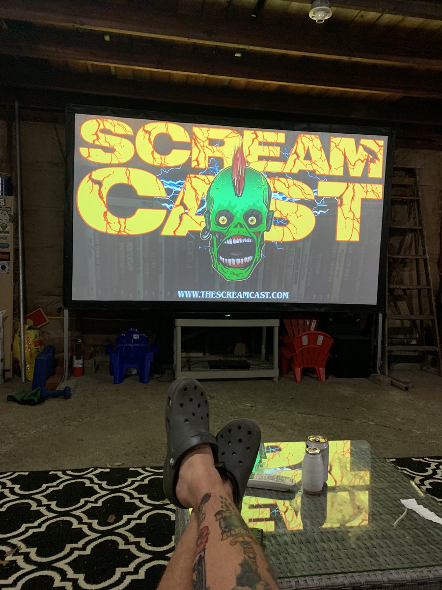 willterrance's tweet photo. Checking out the new @Scream_Cast in the garage on the big screen. Shitty footwear and everything. #screamcast #comeback https://t.co/d2siPtbUn0