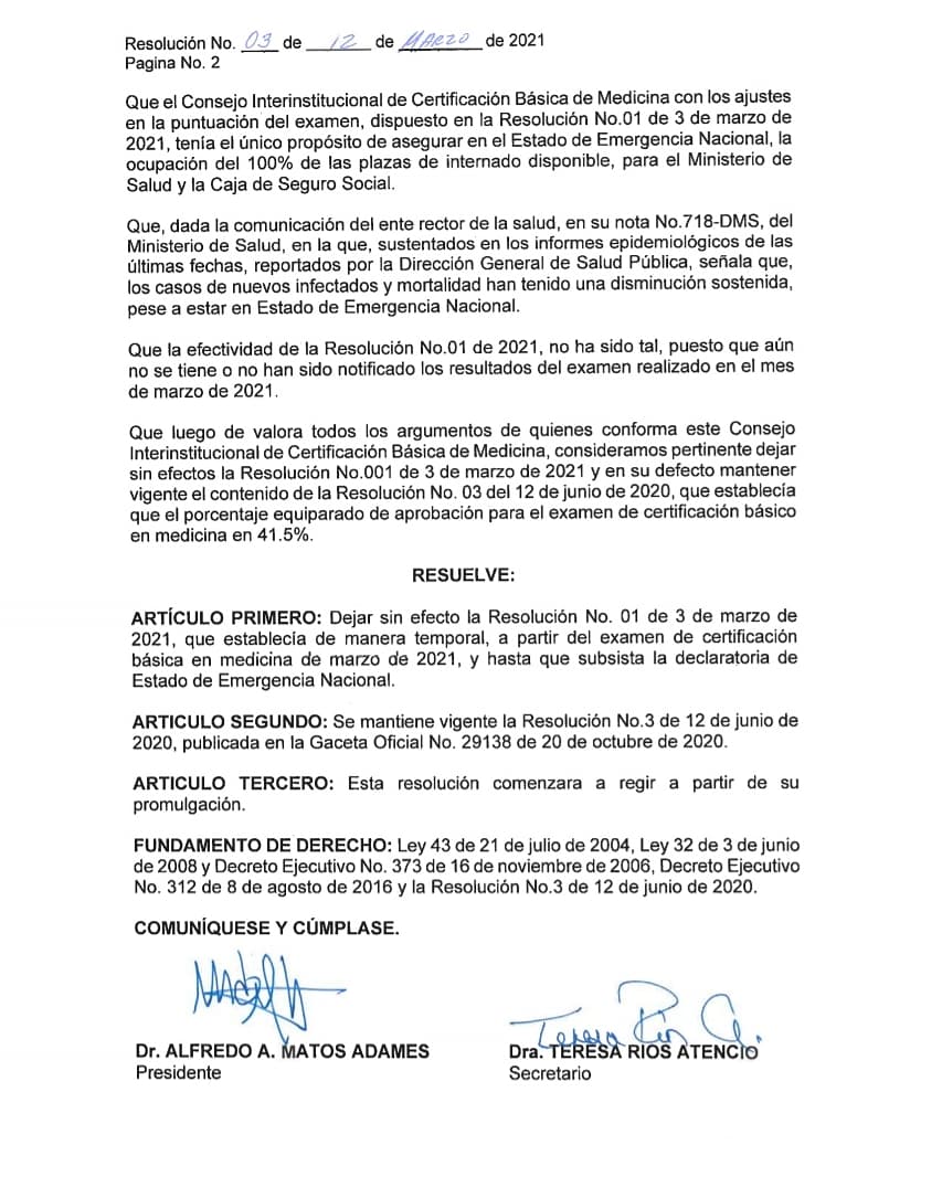 eflorescastro's tweet image. Felicito a las autoridades de salud por haber dejado si efecto la resolución que bajaba la puntuación en el examen de Certificación de Medicina.