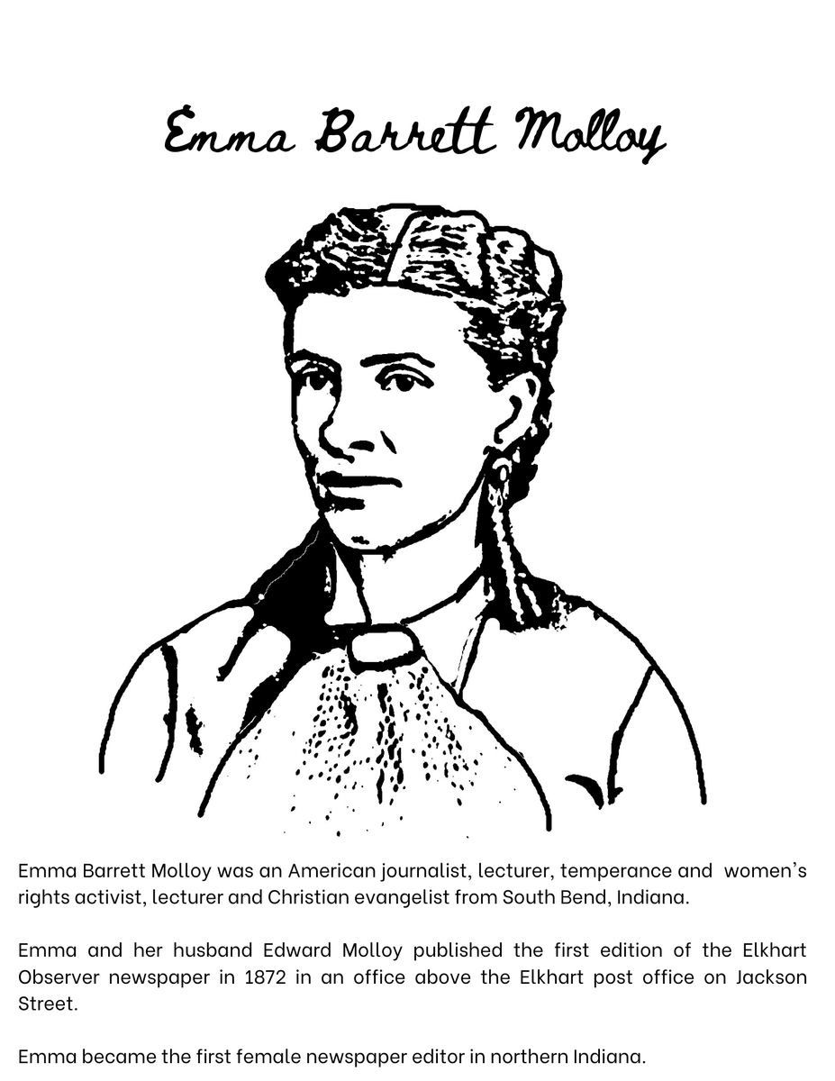 ECHistoryMuseum's tweet photo. Celebrate #WomensHistoryMonth with this coloring page of Emma Barrett Molloy! 

Don't forget to post and tag us so we can see your finished masterpiece 🎨

#ElkhartCountyHistory https://t.co/VkODoD3MIE