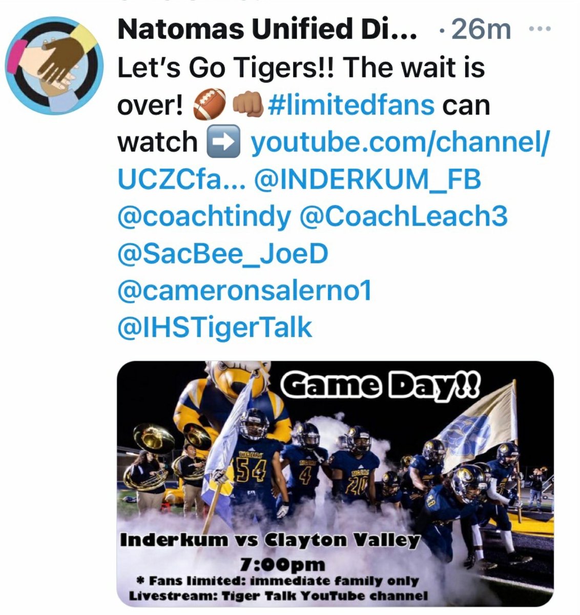 Live stream for tonight’s game! CV vs Inderkum  @ 7pm