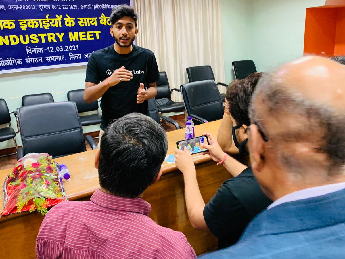 TechaxLabs's tweet image. Presenting our product with Satish Kumar Gupta (Sc. F &amp;amp; DDGE, ERO, Kolkata), Suman Kumar Gupta (Sc. ‘E’ &amp;amp; Head, BIS Patna), A. K. Purohit (Sc. ‘E’ &amp;amp; Head Kolkata) and Vice President BIA Patna

#techaxlabs #alphabet_jingles #bia #bis