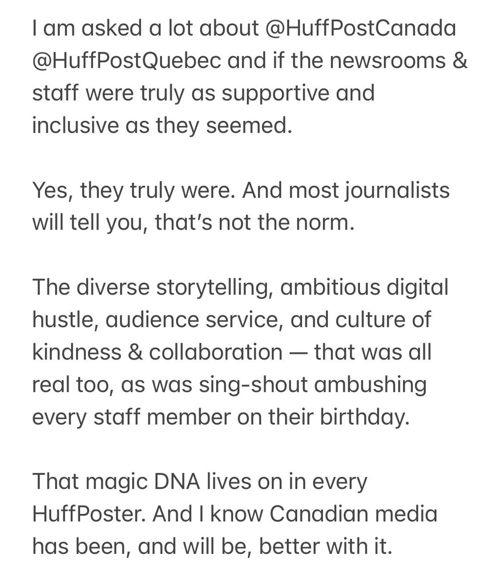 Change is constant in media. Some of it is invigorating, and other times, heart-breaking. 

The closure of <a href="/HuffPostCanada/">HuffPost Canada</a> <a href="/HuffPostQuebec/">HuffPost Québec</a> hurts on so many levels. I’m so proud of its people and its legacy. It was a privilege to have been part of it.
