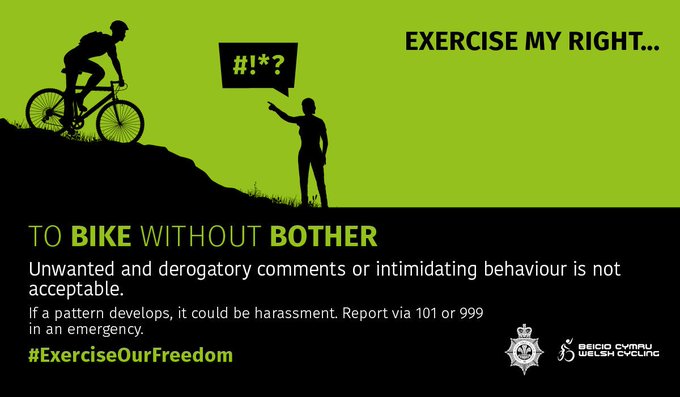 BeicioCymru's tweet photo. In partnership with @swpolice
the #ExerciseOurFreedom campaign has helped to make a difference but it is sad to hear that cyclistโs are still facing intimidating behaviour.
If you do experience anything like this please call the police on 101 with details of the offence
#IWD2021 https://t.co/C4AcpXZ6zj