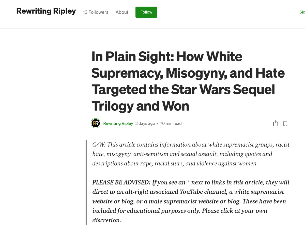 レイフォース T Co Ke3t9ef4sk アメリカの政治の分断ぶりはほんとうに酷いね ディズニーの スターウォーズ3部作が失敗したのはオルタナ右翼のせいだ という内容で延々と記事が書かれています 仮にオルタナ右翼のせいでアメリカ国内興行収入の