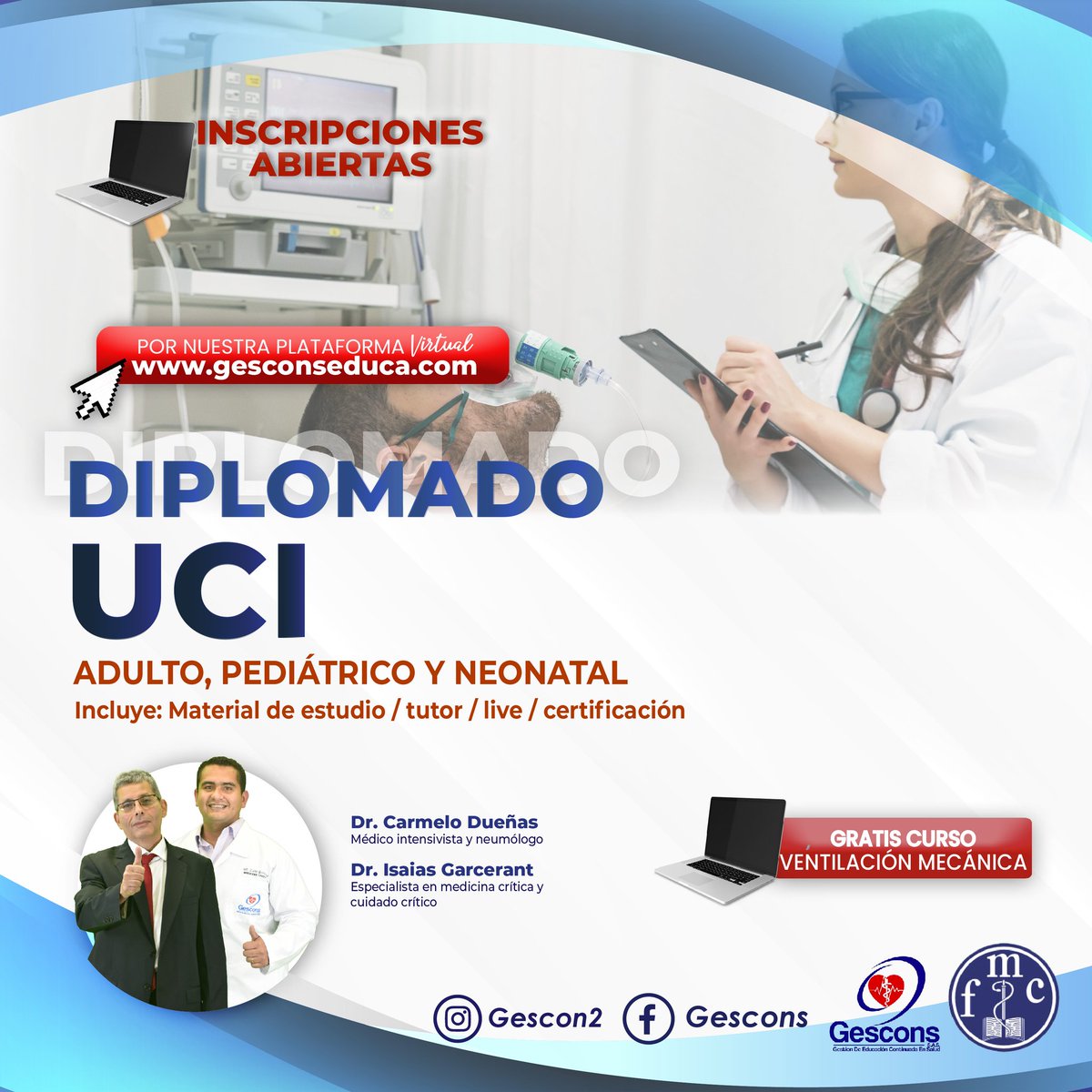 FedemedicaC's tweet photo. Certifícate virtualmente, diplomado en UCI con nuestro convenio Gescons, curso 100% virtual
Incluye:
Material de estudio.
Tutor.
Live.
Certificación.
Para mayor información ingresar al siguiente enlace https://t.co/qyLGARQuvj
#fmcconvenios #GesconsEduca #Gescons https://t.co/tMAMrGK52b