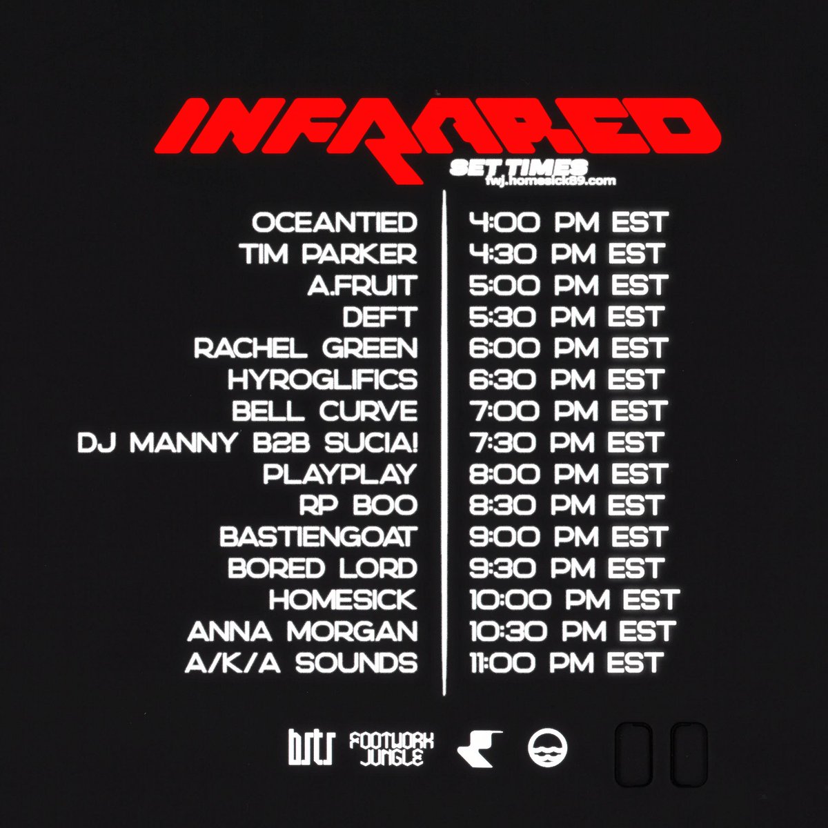 ƒ⊗⊗✞ω☺як ~ נ∇ηgℓє (@footworkjungle) on Twitter photo 💥TODAYS SET TIMES!💥
STARTS 4PM EST @ FWJ.HOMESICK89.COM
<a href="/afruitmusic/">Anna Fruit</a>
<a href="/akasoundssg/">Amanda Keisha Ang</a>
<a href="/annamorgandj/">Anna Morgan</a>
<a href="/bastiengoat/">bgoat</a>
Bell Curve
@bored_lord
<a href="/deft_1/">DEFT</a>
DJ Manny
@Dutchgutsz
<a href="/Homesiiick/">HomeSick</a>
@hyroglifics
<a href="/oceantiedmusic/">oceantied</a>
<a href="/DJPlayPlay/">......</a>
Rachel Green
<a href="/RP_BOO_/">RP BOO Rolling Stone</a>
<a href="/timparker/">Tim Parker</a>
SEE YOU IN THE CHAT✨🎫 💥TODAYS SET TIMES!💥
STARTS 4PM EST @ FWJ.HOMESICK89.COM
<a href="/afruitmusic/">Anna Fruit</a>
<a href="/akasoundssg/">Amanda Keisha Ang</a>
<a href="/annamorgandj/">Anna Morgan</a>
<a href="/bastiengoat/">bgoat</a>
Bell Curve
@bored_lord
<a href="/deft_1/">DEFT</a>
DJ Manny
@Dutchgutsz
<a href="/Homesiiick/">HomeSick</a>
@hyroglifics
<a href="/oceantiedmusic/">oceantied</a>
<a href="/DJPlayPlay/">......</a>
Rachel Green
<a href="/RP_BOO_/">RP BOO Rolling Stone</a>
<a href="/timparker/">Tim Parker</a>
SEE YOU IN THE CHAT✨🎫