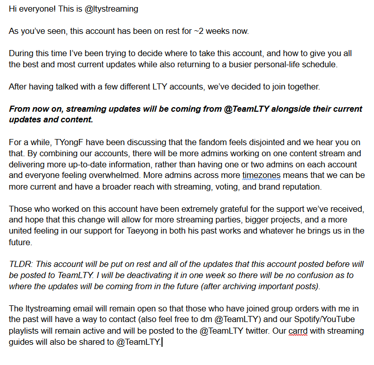 ltystreaming's tweet photo. ‼️ Please read ‼️

I want to give a huge thank-you to the other bases for supporting this account and helping out as much as they have, and also thank you to all the TYongF who have followed us here.

To make sure it is clear:

We will still be updating our weekly streaming+ https://t.co/JUVvTcwtIj