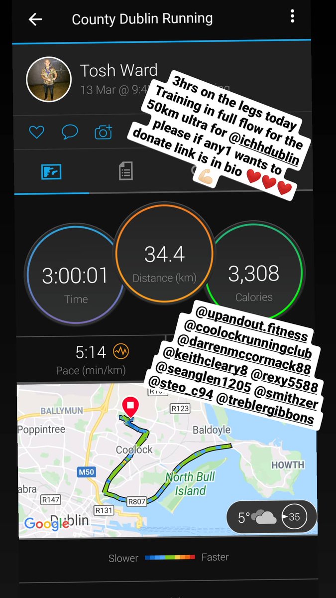 Training for 50km ultra marathon to raise money for <a href="/ICHHDUBLIN/">ICHHDUBLIN</a>... Less than 6weeks until we take this on.. If any1 would like to donate link in comments 💙💙💙💪🏻much appreciated... <a href="/Keithcleary4/">Keith Cleary</a> <a href="/Rexy2019/">Shane Andrews</a> <a href="/Smithzer7Dean/">Dean Smith</a> <a href="/JamesCosgrave7/">James Cosgrave</a> <a href="/DarrenMcC88/">Darren McCormack</a>