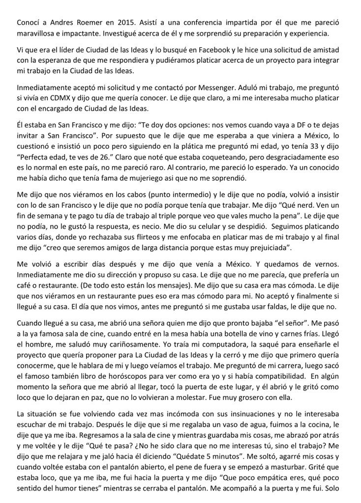 PeriodistasPUM's tweet photo. #Nueva #MismoModusOperandi #AbusoSexual | Fecha: #2015 | DENUNCIA PÚBLICA 34 contra #AndrésRoemer, escritor y fundador de @cddelasideas.
#MeTooMx2021 #MeTooPeriodistasMexicanos #NoEstamosSolas #YoLesCreoAEllas #MeToo https://t.co/u0YD5oEu2H