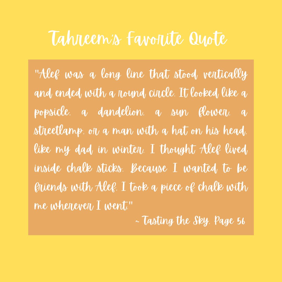 AHS's Tahreem recommends Ibtisam Barakat's book "Tasting the Sky," which narrates her childhood in the aftermath of the 1967 Six-Day War. The book won a <a href="/MEOCouncil/">MEOC</a> Book Award in 2007, and you can find the full list here: bit.ly/2Nw4e5t. #Arabic #CultureCorner