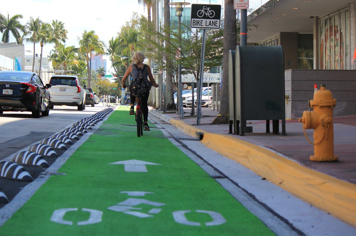 BikeWalkMB's tweet photo. Miami Beach and the region's first installation of armadillo type bicycle lane separators. https://t.co/Gnu9aPHlJ8