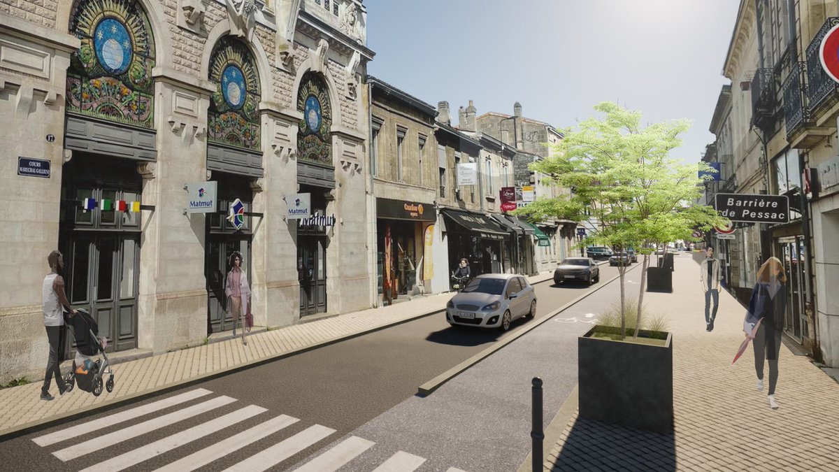 William_Boy_'s tweet photo. Et si on repensait le Cours du Maréchal Gallieni ? Plus de place pour les piétons et les commerçants, et une piste cyclable large et sécurisée !

Avant/après https://t.co/YaYri0KOlA