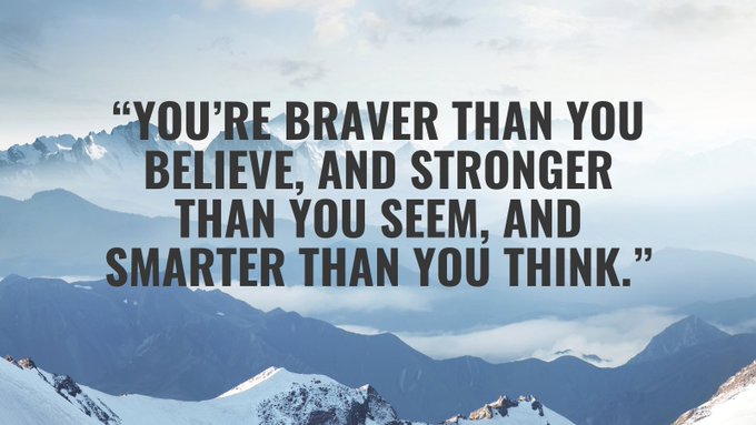 KatzStories's tweet photo. “You’re braver than you #believe, 
stronger than you seem,
&amp; smarter than you think”

#quote #motivational #inspirational #success #happiness #mindfulness #WINNING #entrepreneur #selflove #writer #writerslife #poetry #author #PositiveVibes #social #smallstreamer #business #health https://t.co/jMWy0oKEor