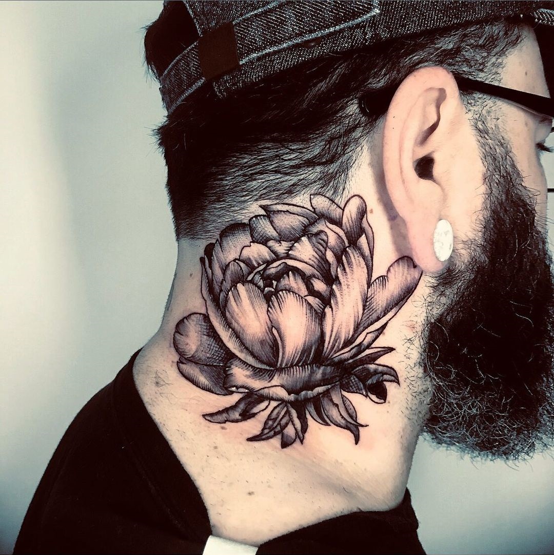 Tattoo uploaded by Justine Morrow  Neck tattoo by Jaylind Hamilton  JaylindHamilton nationalcomingoutday queer qttr lgbt lgbtqia  necktattoo unalome flowers floral peony rose neck  Tattoodo
