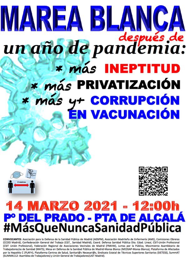 HospOct's tweet image. #MasQueNuncaSanidadPublica14M Manifestación #14M 12h P^Del Prado-Prta de Alcala
Desde @HospOct nos unimos a #MareaBlanca para exigir que más que nunca es tiempo de #sanitariosnecesarios ,#AtencionPrimaria y #SanidadPública 💚💚
Trabajadorxs y Usuarixs queremos #ServiciosPúblicos
