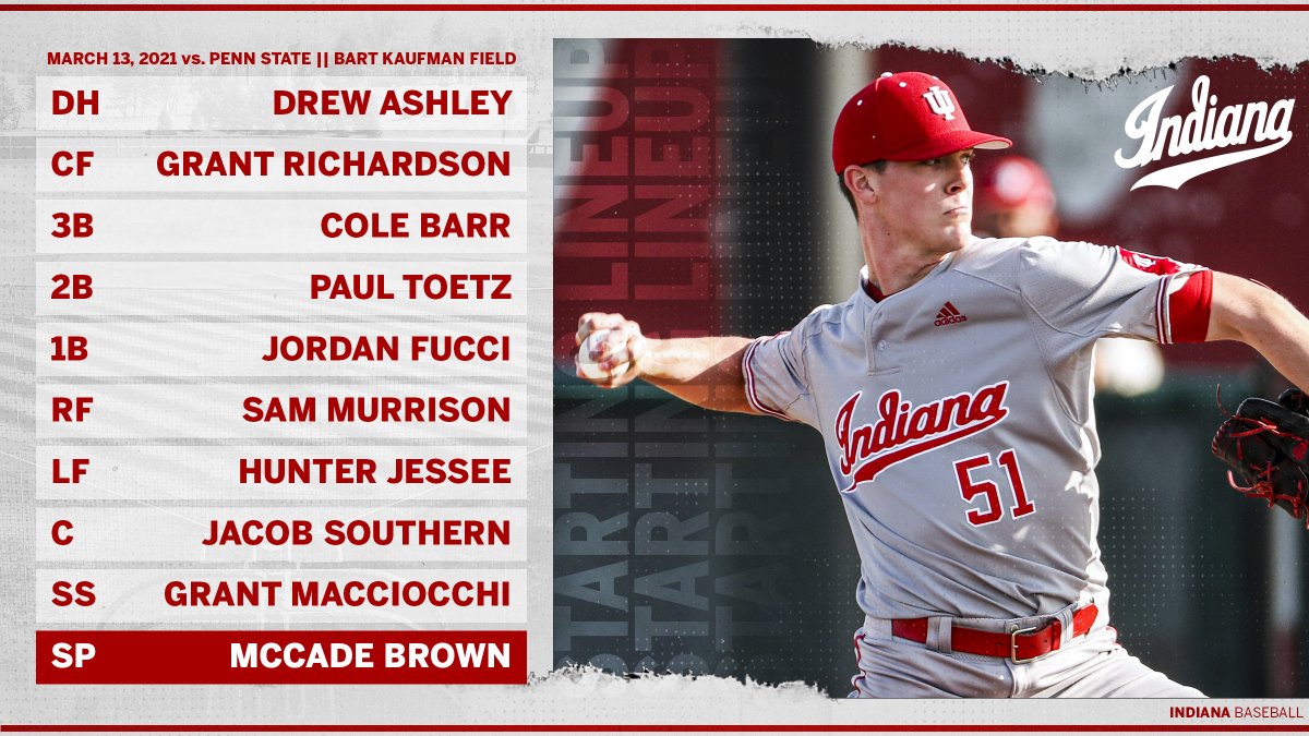 IndianaBase's tweet image. #IUBase starting lineup vs. Penn State today at 4:05 PM.