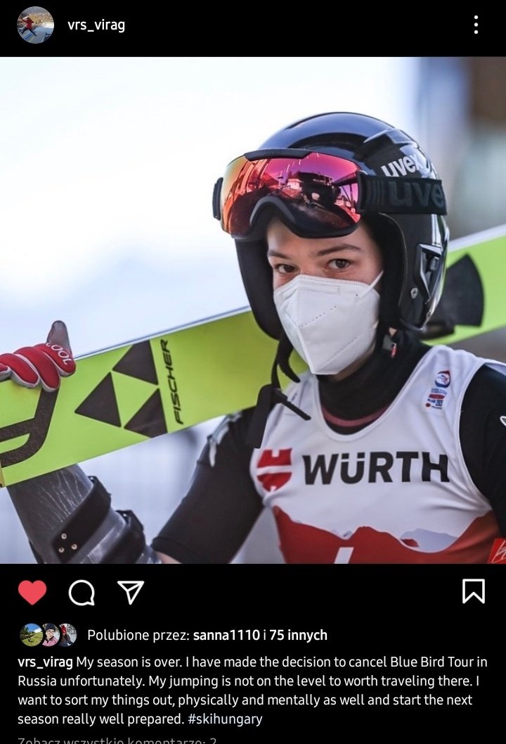 SkiJumpGirl_PL's tweet photo. 🇭🇺 Virag #Voros też kończy sezon 20/21 i opuszcza rosyjski turniej ❌
#skijumpingfamily https://t.co/iWGah8pgWL