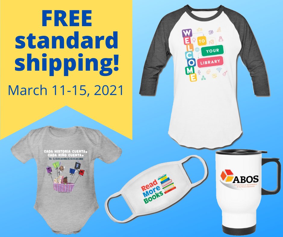 ALALibrary's tweet photo. Now through March 15, get free standard shipping on products from the #ALAGraphics Gift Shop, including #NationalLibraryWeek gear and @ALA_Core's #LibrariesAreRadical t-shirt! https://t.co/3YjZ3sTlZ6 https://t.co/HaqPbzAJUA