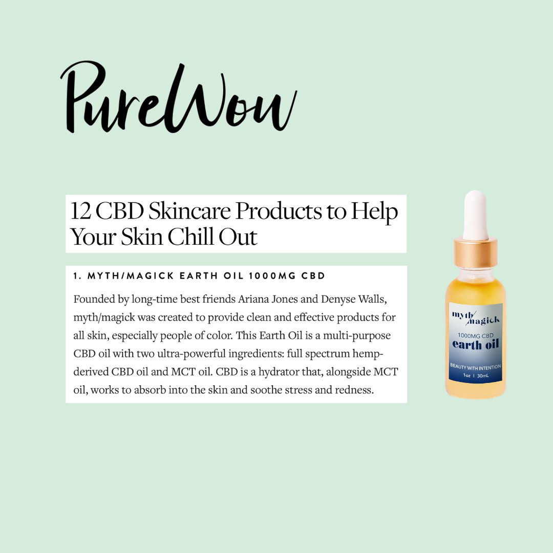 Did you read the latest CBD roundup from <a href="/PureWow/">PureWow</a>?

Earth oil was at the top of their list for "CBD Skincare Products to Help Your Skin Chill Out" It's definitely packing a lot of skin-soothing power (1000mg) per bottle. Learn more at the link in our bio.