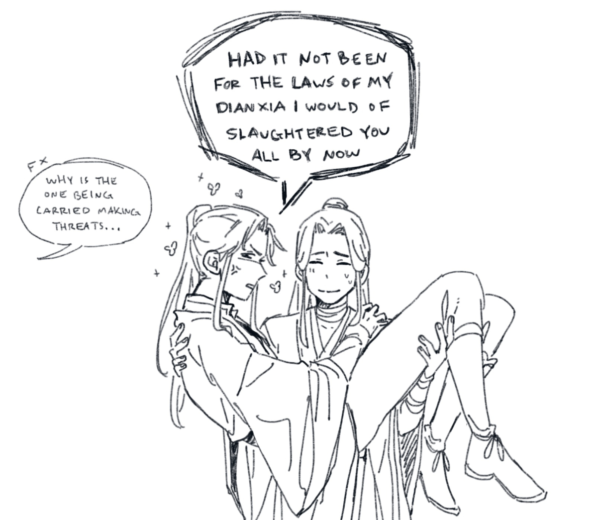 banakiri's tweet image. san lang loves being carried by his strong husband but its not very threatening...