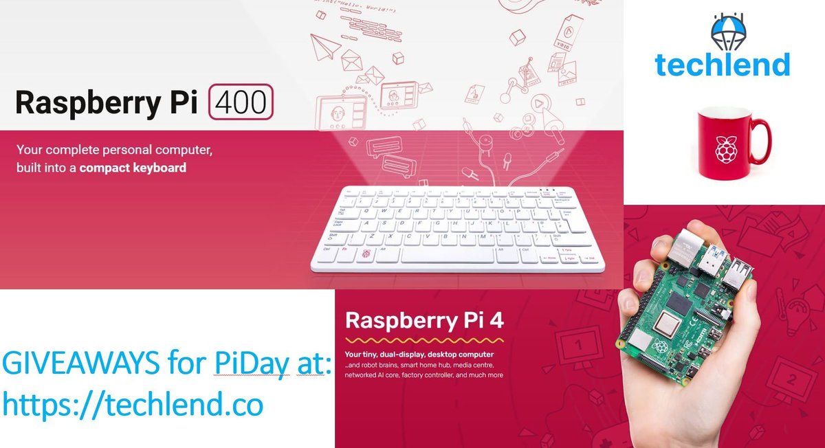 techlend1's tweet image. It&apos;s #PiDay2021!
Our GIVEAWAYS to celebrate (next 7 days entries, randomly draw 🍀):
- 1 #raspberrypi 4 + 3 Mugs for new sign-ups
- 1 Pi 400 for new certified freelancers
- 1 Pi 400 Kit for new subscribers

HURRY UP and share!
#PiDay @Raspberry_Pi @ThePiHut #Python @JuliaLanguage